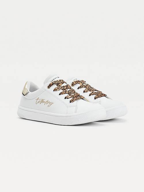 Tommy Hilfiger Low-Top Leopard Kanten-Up Sneakers Meisjes Wit | TH815GCJ