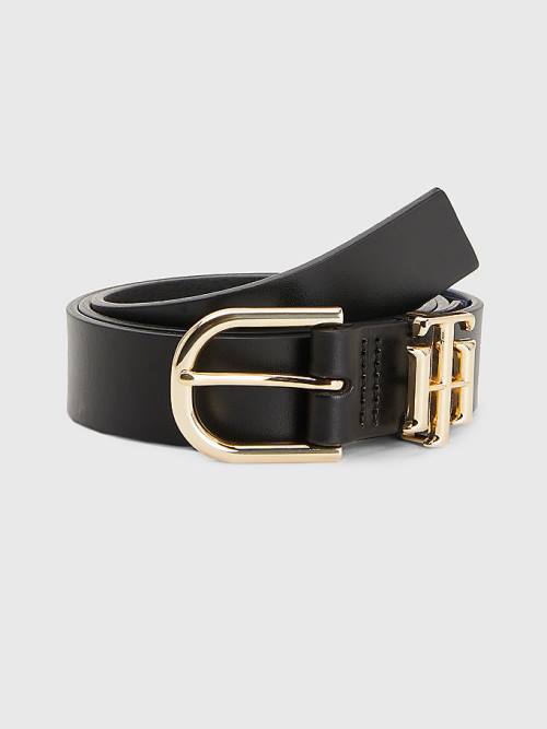 Tommy Hilfiger Luxe Leren Monogram Riemen Dames Zwart | TH157LKB