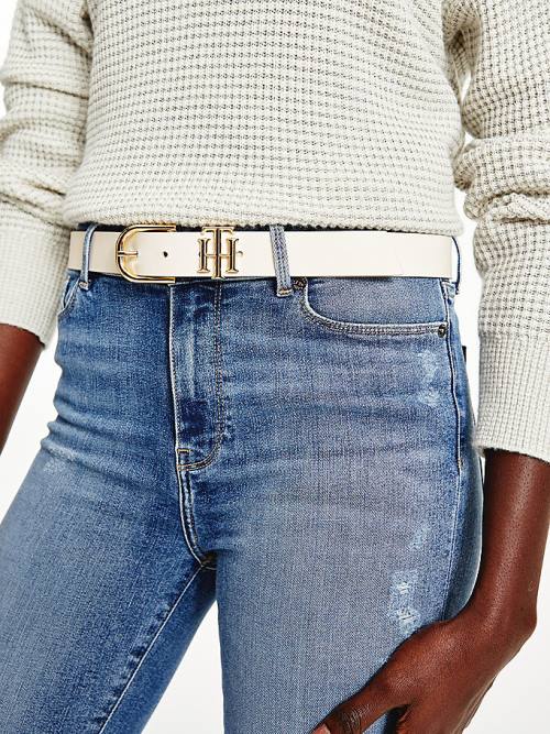 Tommy Hilfiger Luxe Organic Leren Riemen Dames Wit | TH548JKZ