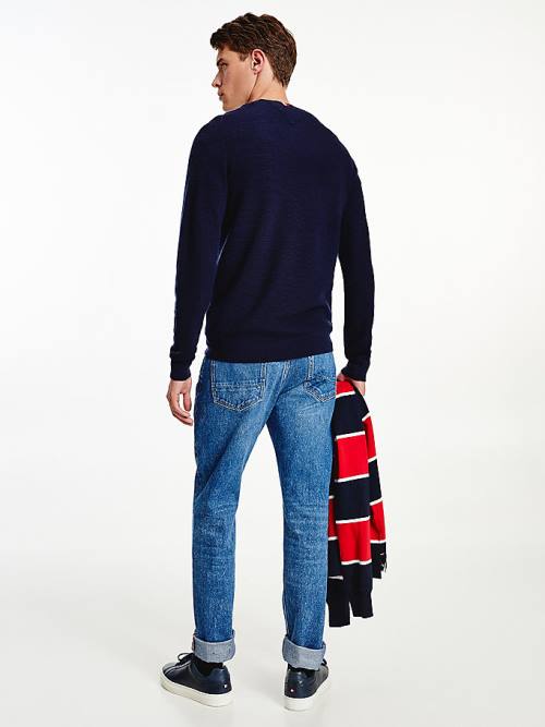 Tommy Hilfiger Luxury Wool Textured Jumper Truien Heren Blauw | TH239EID