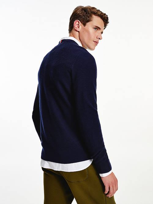 Tommy Hilfiger Luxury Wool Textured Jumper Truien Heren Blauw | TH239EID