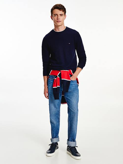 Tommy Hilfiger Luxury Wool Textured Jumper Truien Heren Blauw | TH239EID