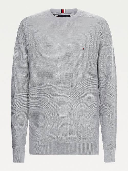 Tommy Hilfiger Luxury Wool Textured Jumper Truien Heren Grijs | TH567ILO