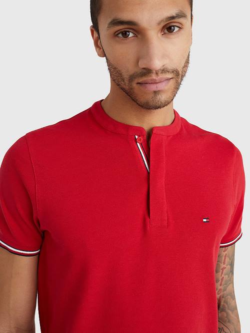 Tommy Hilfiger Mandarin Collar Slim Fit Poloshirt Heren Rood | TH153ZSV