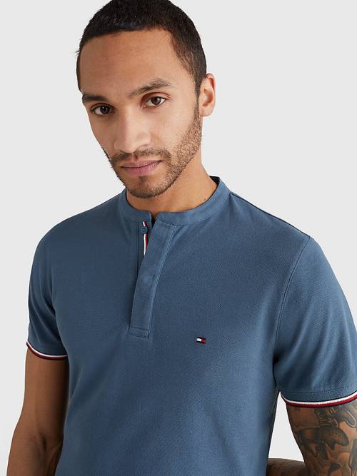 Tommy Hilfiger Mandarin Collar Slim Fit Poloshirt Heren Blauw | TH589CKY