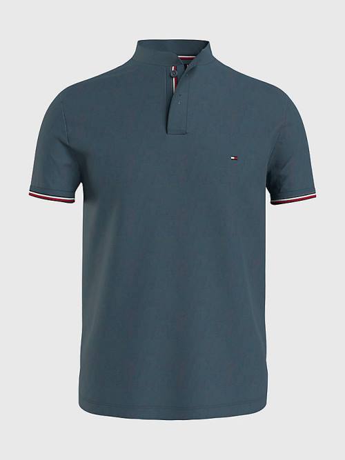 Tommy Hilfiger Mandarin Collar Slim Fit Poloshirt Heren Blauw | TH589CKY