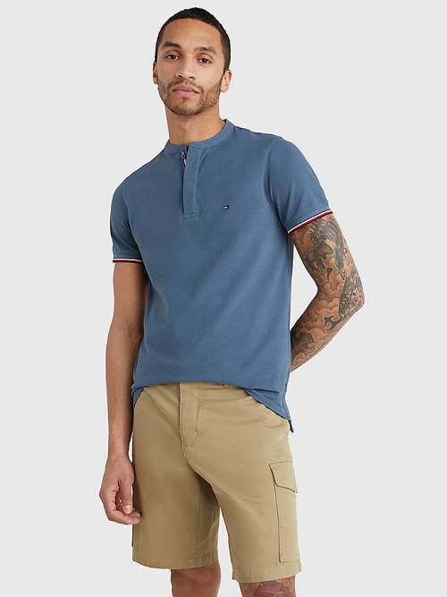 Tommy Hilfiger Mandarin Collar Slim Fit Poloshirt Heren Blauw | TH589CKY