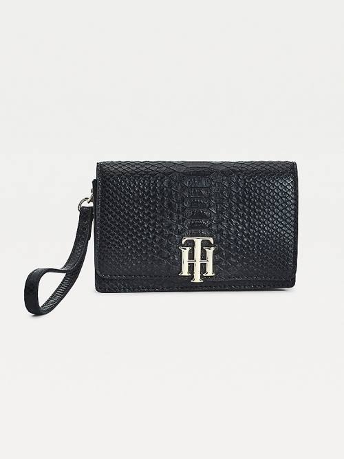 Tommy Hilfiger Medium Monogram Lock Snake Print Portefeuille Dames Zwart | TH937DEP