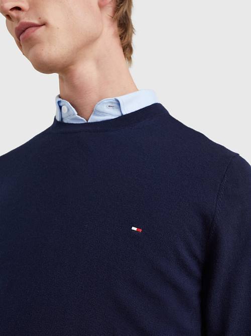 Tommy Hilfiger Merino Wool Crew Neck Jumper Truien Heren Blauw | TH281FPW