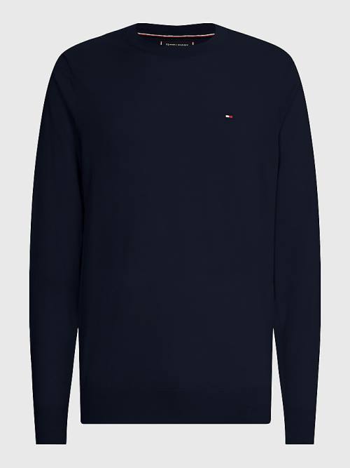 Tommy Hilfiger Merino Wool Crew Neck Jumper Truien Heren Blauw | TH281FPW