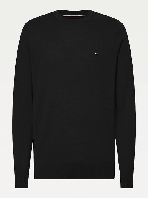 Tommy Hilfiger Merino Wool Crew Neck Jumper Truien Heren Zwart | TH673VCT