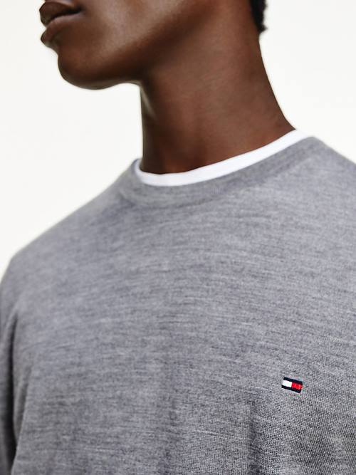 Tommy Hilfiger Merino Wool Crew Neck Jumper Truien Heren Grijs | TH735GKC