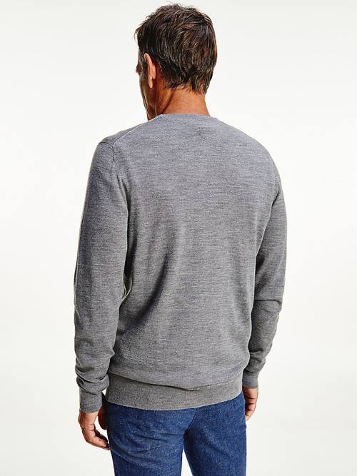 Tommy Hilfiger Merino Wool Crew Neck Jumper Truien Heren Grijs | TH735GKC