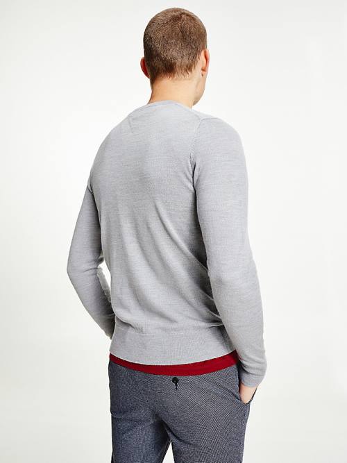 Tommy Hilfiger Merino Wool Crew Neck Jumper Truien Heren Grijs | TH768UOH