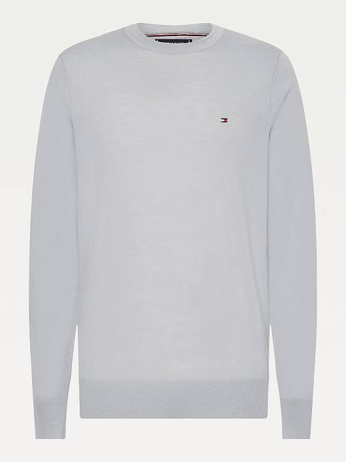 Tommy Hilfiger Merino Wool Crew Neck Jumper Truien Heren Grijs | TH768UOH