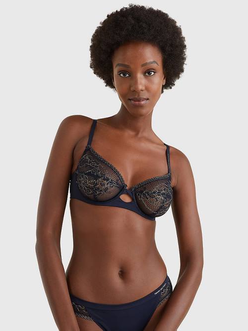 Tommy Hilfiger Metallic Kanten Underwired Bra Ondergoed Dames Blauw | TH910XQD