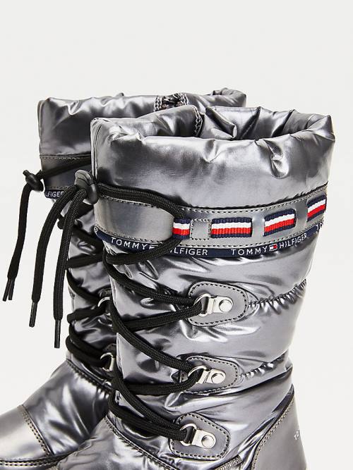 Tommy Hilfiger Metallic Kanten-Up Snow Laarzen Meisjes Zilver | TH619NHB