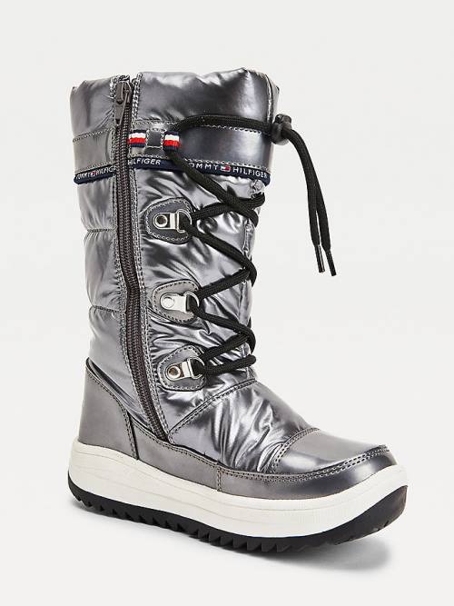 Tommy Hilfiger Metallic Kanten-Up Snow Laarzen Meisjes Zilver | TH619NHB