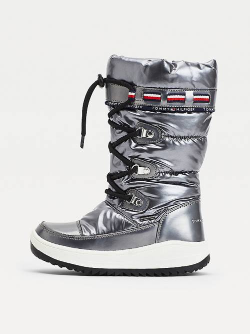 Tommy Hilfiger Metallic Kanten-Up Snow Laarzen Meisjes Zilver | TH619NHB