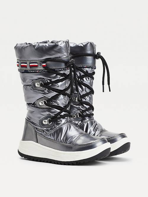 Tommy Hilfiger Metallic Kanten-Up Snow Laarzen Meisjes Zilver | TH619NHB