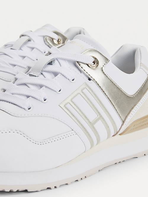 Tommy Hilfiger Metallic Leren Sneakers Dames Beige | TH052ZHF