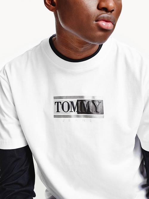 Tommy Hilfiger Metallic Logo Organic Katoenen Klassieke T-shirts Heren Wit | TH190JUW