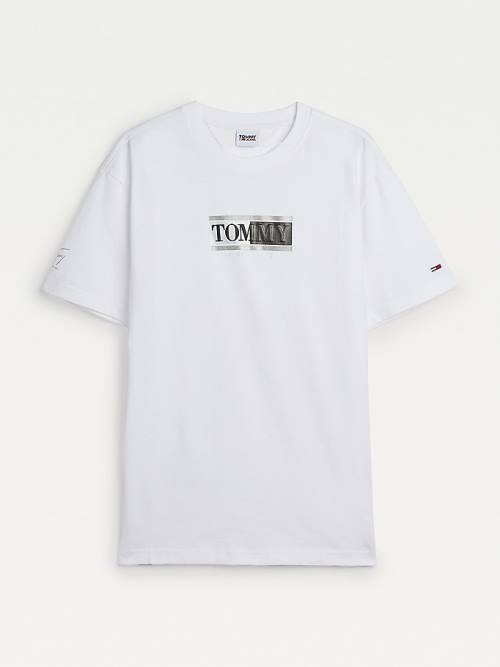 Tommy Hilfiger Metallic Logo Organic Katoenen Klassieke T-shirts Heren Wit | TH190JUW