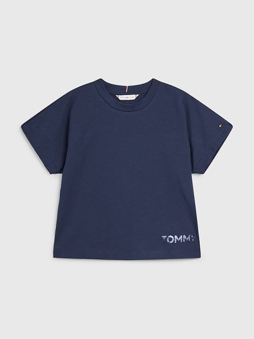 Tommy Hilfiger Metallic Logo Organic Katoenen T-shirts Meisjes Blauw | TH953MDY