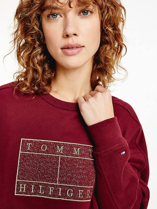 Tommy Hilfiger Metallic Logo Relaxed Crew Neck Sweatshirts Dames Paars | TH607ZGT