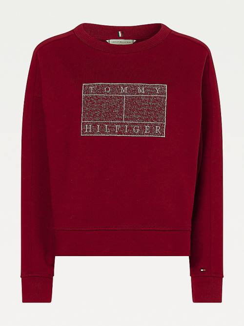 Tommy Hilfiger Metallic Logo Relaxed Crew Neck Sweatshirts Dames Paars | TH607ZGT