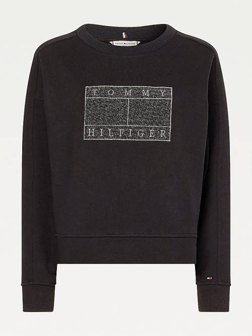 Tommy Hilfiger Metallic Logo Relaxed Crew Neck Sweatshirts Dames Zwart | TH736AOR