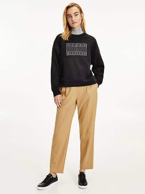 Tommy Hilfiger Metallic Logo Relaxed Crew Neck Sweatshirts Dames Zwart | TH736AOR