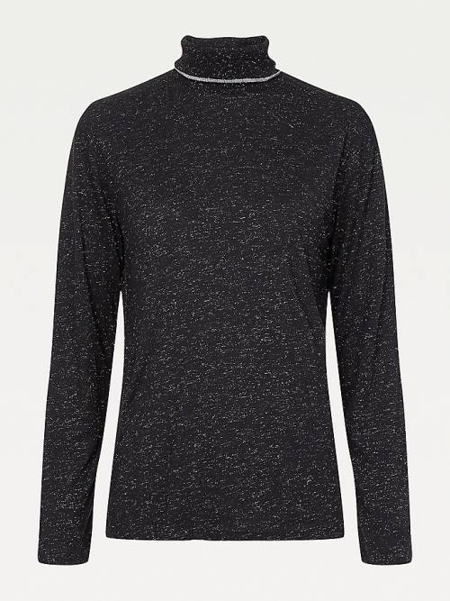 Tommy Hilfiger Metallic Roll Neck Jumper T-shirts Dames Zwart | TH401BWC