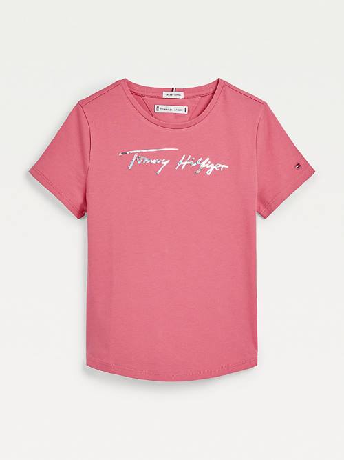 Tommy Hilfiger Metallic Signature Logo T-shirts Meisjes Rood | TH109OVT