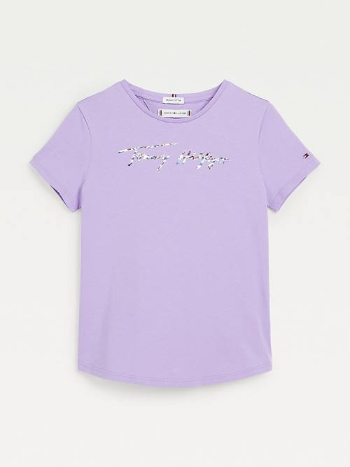 Tommy Hilfiger Metallic Signature Logo T-shirts Meisjes Paars | TH398OEI