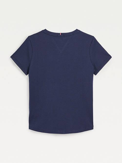 Tommy Hilfiger Metallic Signature Logo T-shirts Meisjes Blauw | TH857SNO