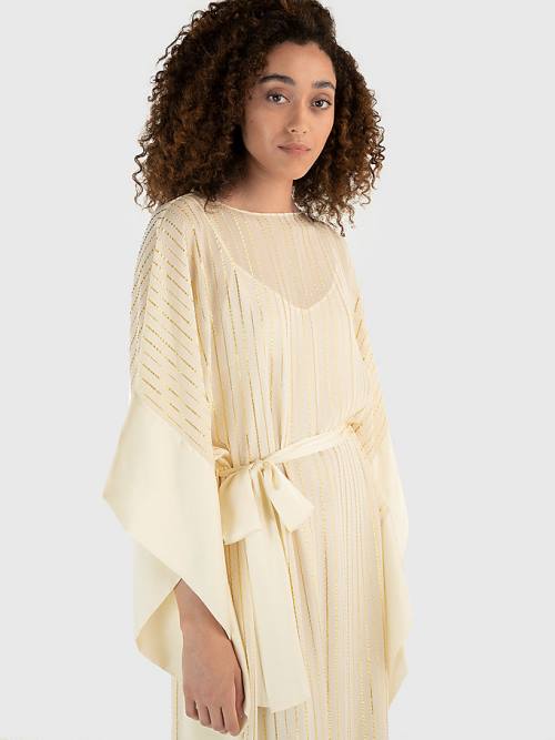 Tommy Hilfiger Metallic Stripe Kaftan Jurken Dames Wit | TH603QZN