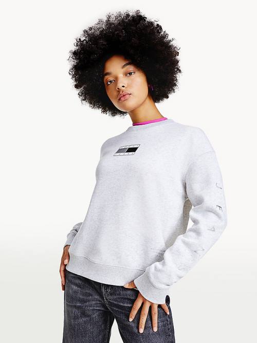 Tommy Hilfiger Metallic Tommy Badge Crew Neck Sweatshirts Dames Grijs | TH254DPV