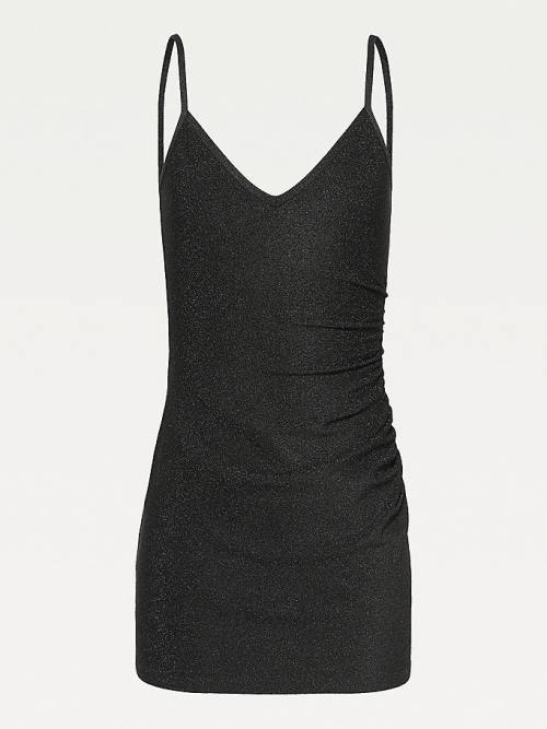 Tommy Hilfiger Metallic V-Neck Bodycon Jurken Dames Zwart | TH895PRQ