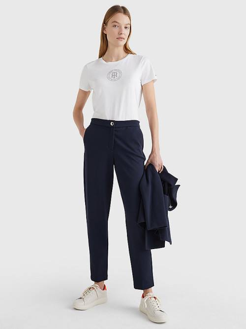 Tommy Hilfiger Michelle Textured Tapered Broek Dames Blauw | TH465XIW