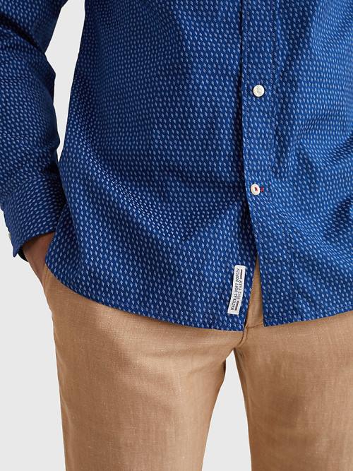 Tommy Hilfiger Micro Print Poplin Regular Fit Overhemd Heren Blauw | TH439GTW