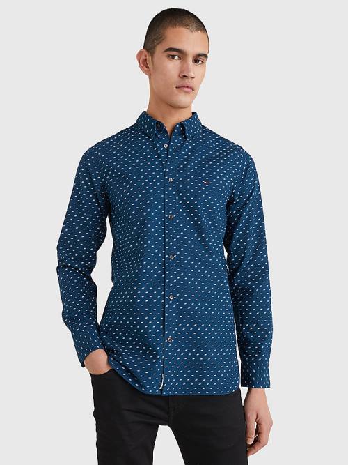 Tommy Hilfiger Micro Print Poplin Slim Fit Overhemd Heren Blauw | TH254GSA