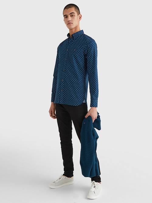 Tommy Hilfiger Micro Print Poplin Slim Fit Overhemd Heren Blauw | TH254GSA