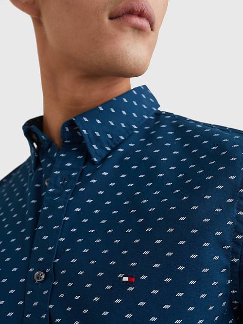 Tommy Hilfiger Micro Print Poplin Slim Fit Overhemd Heren Blauw | TH254GSA