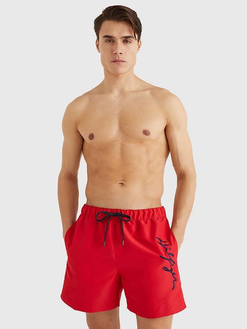 Tommy Hilfiger Mid Length Signature Logo Shorts Zwemkleding Heren Rood | TH625XNK