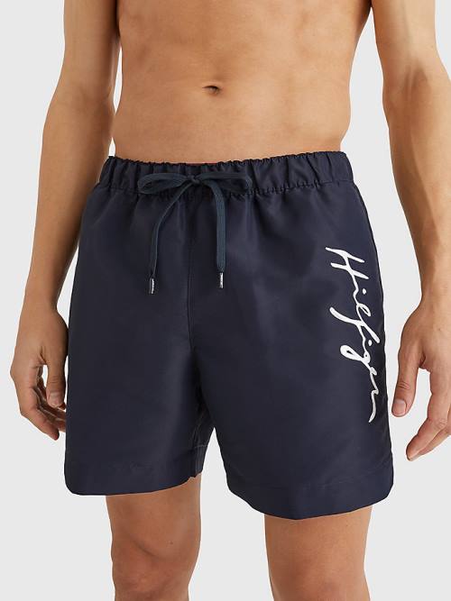 Tommy Hilfiger Mid Length Signature Logo Shorts Zwemkleding Heren Blauw | TH731QDM