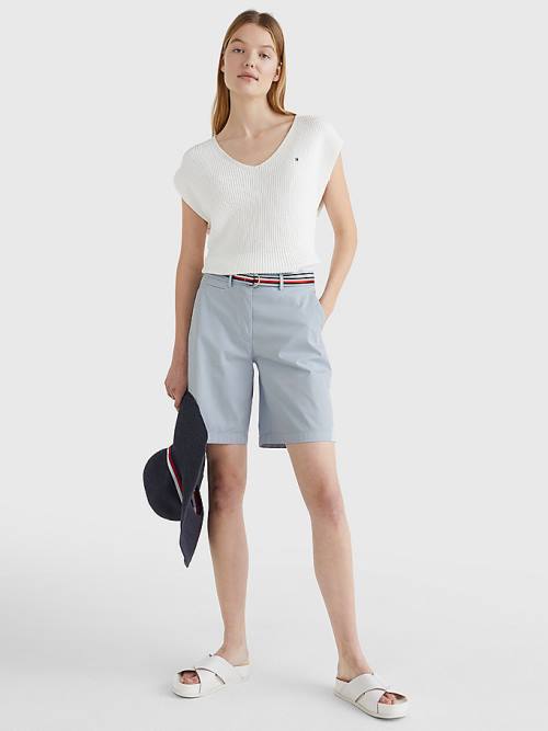 Tommy Hilfiger Mid Rise Chino Korte Broek Dames Blauw | TH047RSD