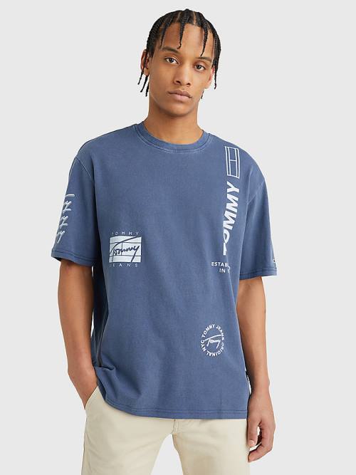 Tommy Hilfiger Mixed Logo T-shirts Heren Blauw | TH501WMT