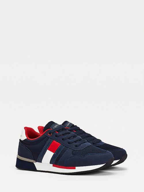 Tommy Hilfiger Mixed Texture Kanten-Up Sneakers Jongens Blauw | TH189GNW