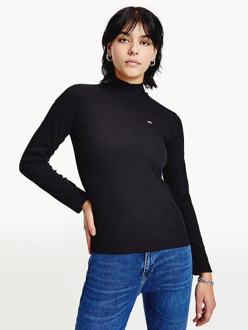 Tommy Hilfiger Mock Neck Long Sleeve T-shirts Dames Zwart | TH437AVQ